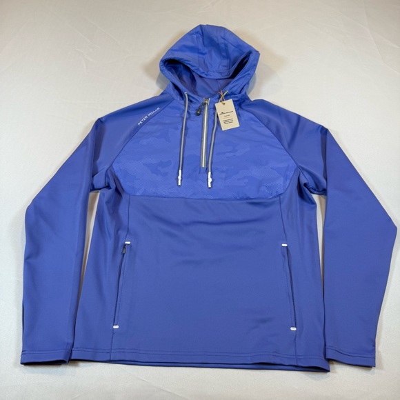 Peter Millar Soft Shell Blue Hooded Golf Pullover Half Zip Size S NWT $185